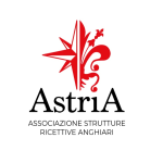 Logo di Astria, associazione strutture ricettive di Anghiari. E' formato da mezzo giglio fiorentino rosso e mezza stella cardinale simbolo dell'antica Arte degli Albergatori